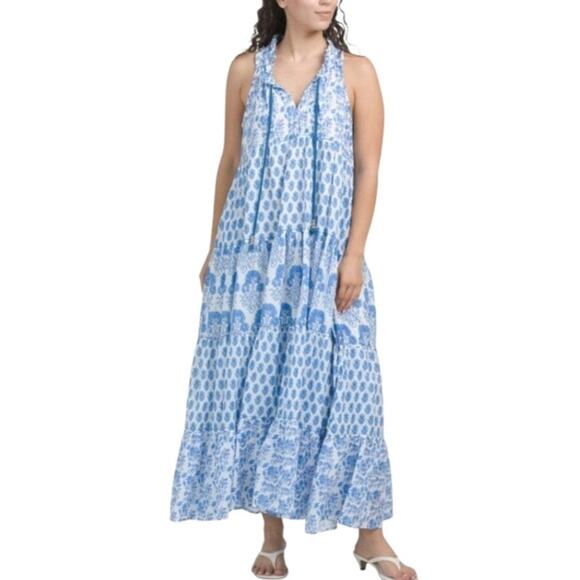 NWT Calypso St. Barth Daria Blue Tiered Maxi Dress, Size XS - Picture 1 of 11
